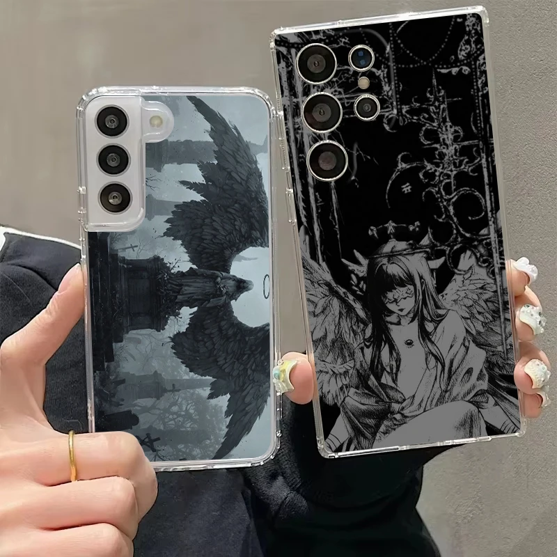 Transparent Cover for Samsung Galaxy S26 S25 S24 S23 S22 S20 S21 FE Ultra S25 Edge Plus 5G Phone Case Present Dark Angels Capas