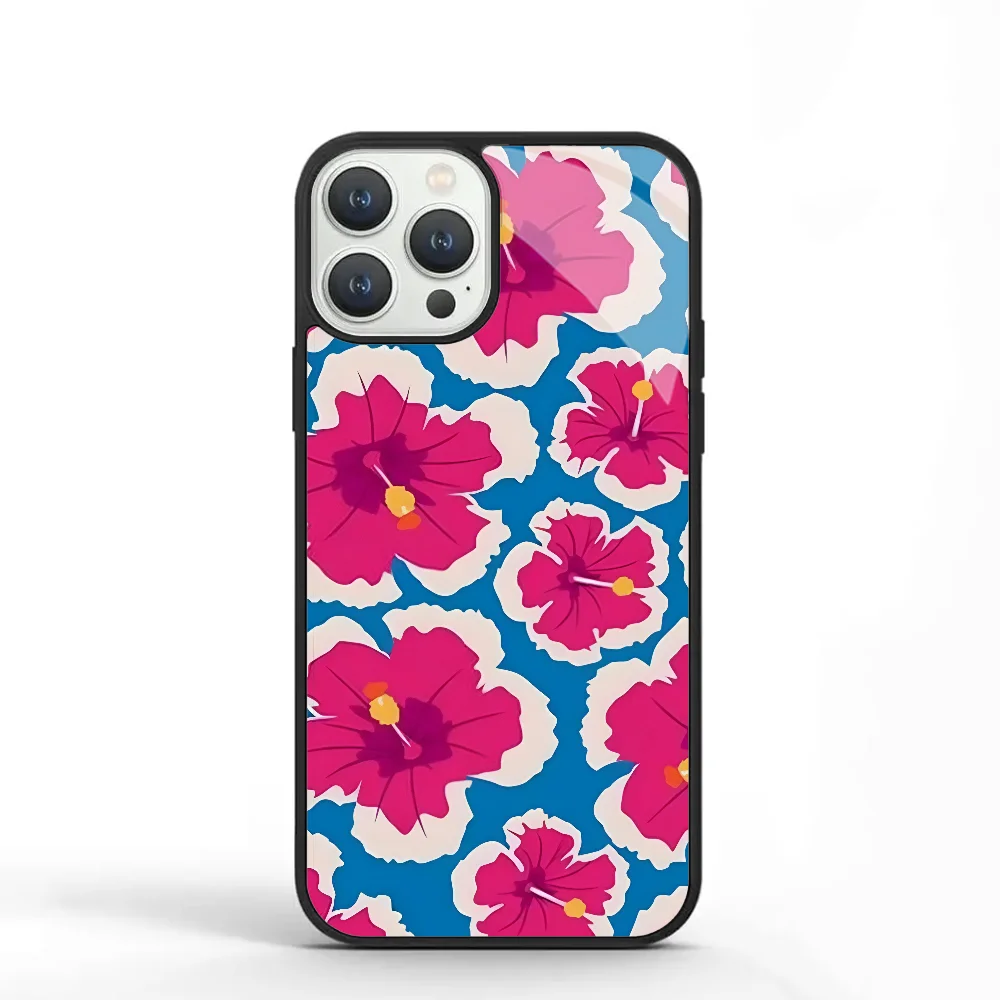 Pink And Blue Hawaiian Phone Case For IPhone 11 12 13 14 15 Plus Pro Max Mirror Acrylic PC TPU Cover