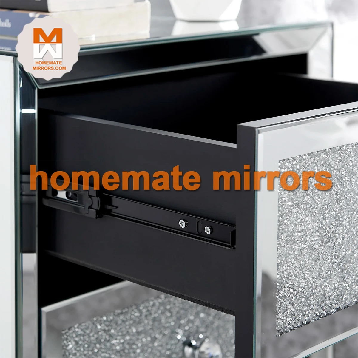 Comodino con specchio a 3 cassetti