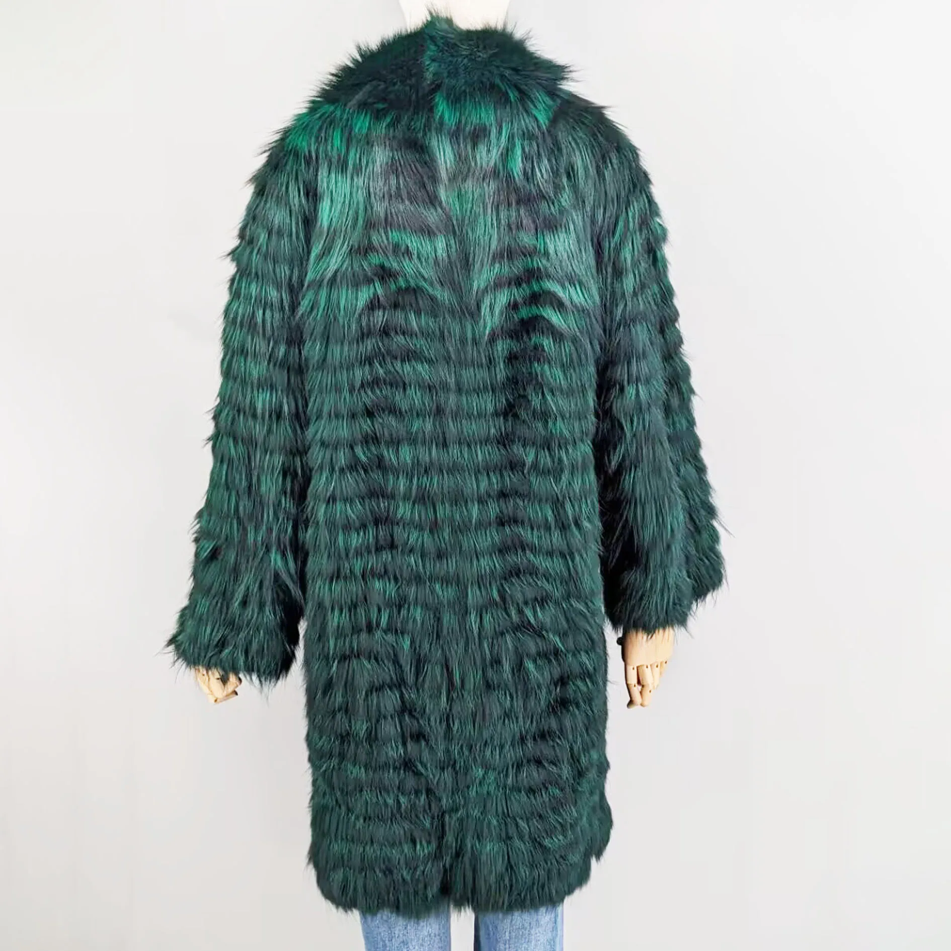 Women's Striped Real Silver Fox Fur Coat, Long Cardigen with Wool Lining, Big Size Clothes, Elegant Outwear, Spring, Lux18A09164