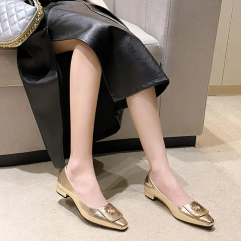 2024 Hot Sale Ladies Shoes Shallow Women's High Heels Fashion Metal Decoration Office and Career Sexy Pointed Toe Heels Women