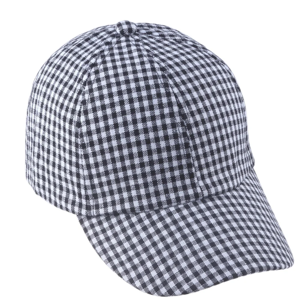 Women\'s Plaid Baseball Cap Checked Fabric Hat Black White Retro Style