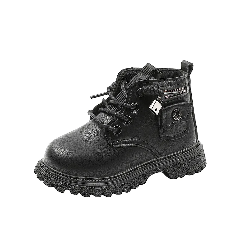 Kids Boots for Boys Spring Autumn Children\'s Causal Ankle Boots Fashion Black Versatile Girls School Leather Boots Side Zipper