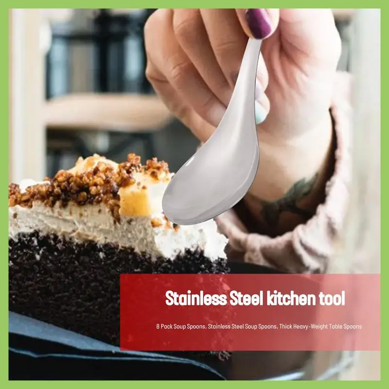

8 Pack Soup Spoons, Stainless Steel Soup Spoons, Thick Heavy-Weight Table Spoons