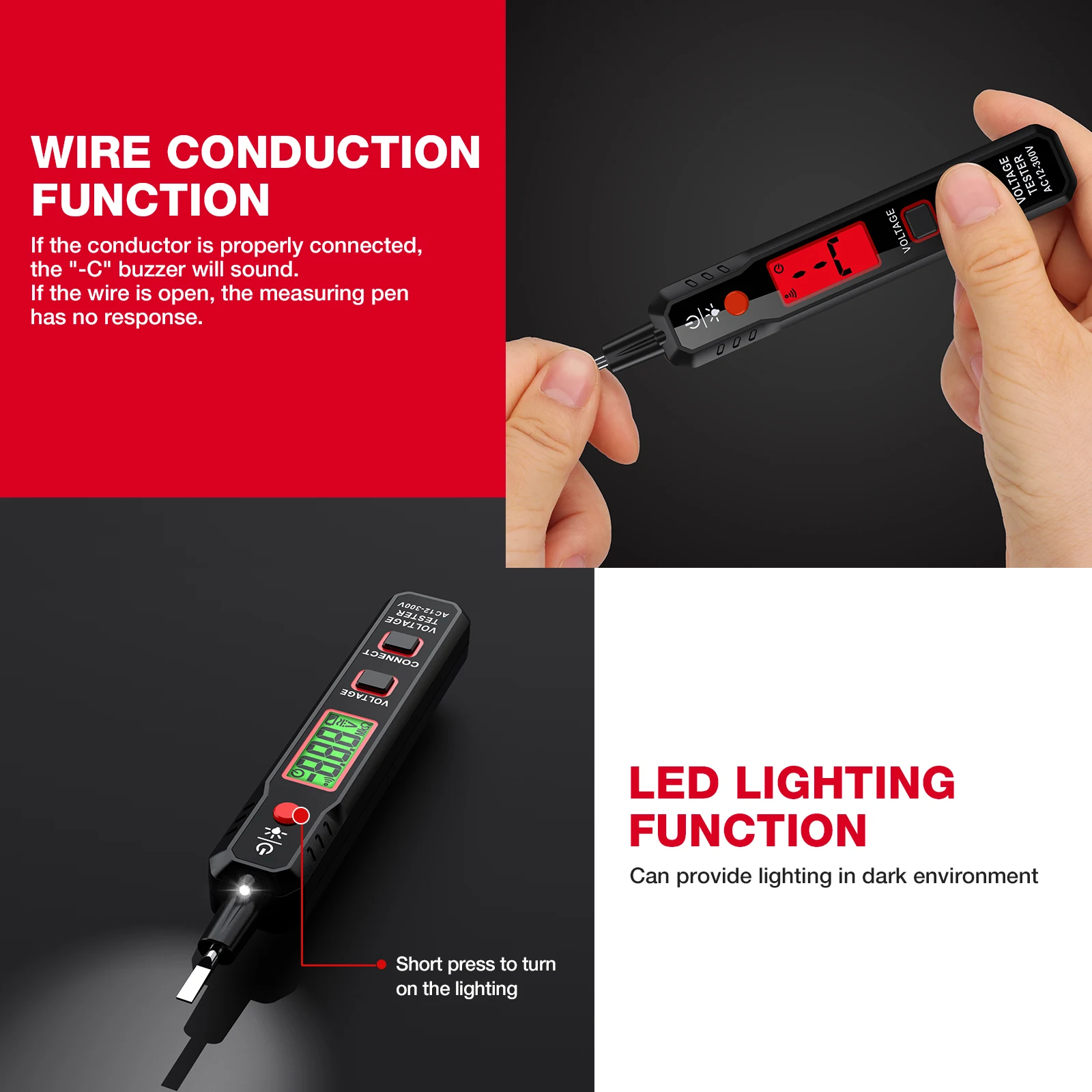 HABOTEST Tester 5 in 1 Voltage Detector Pen Electric Adjustable Non-contact Circuit 300V AC Voltage Backlight Tester HT89