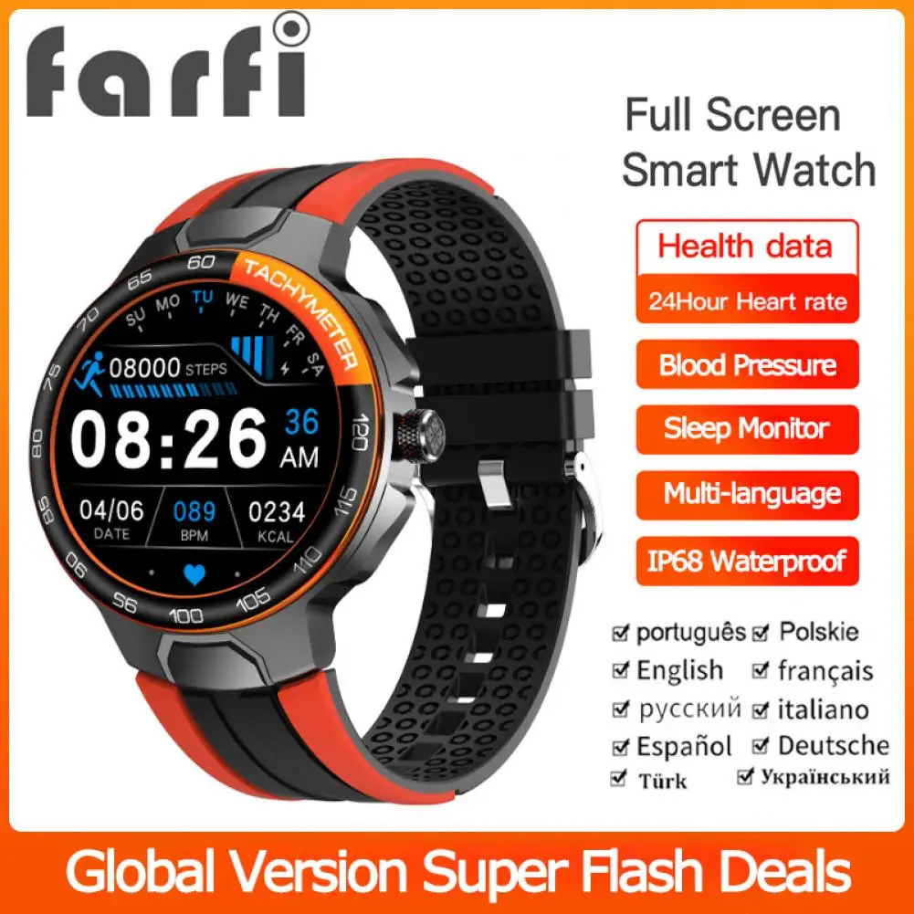 Farfi Smart Watch Touch Screen Heart Rate Monitor Bluetooth 5.0 1.28-inch Music GPS Information Push Sport Bracelet for Android