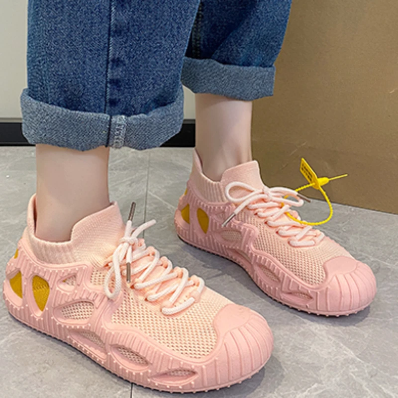 2023 Shoes for Wome Spring and Autumn Women's Vulcanize Shoes Round Toe Net Cloth Breathable Lace Up Mixed ColorsShoes Women