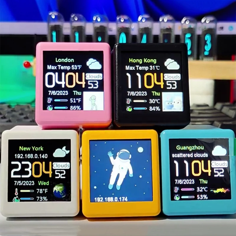 Smart WIFI stazione meteorologica orologio fai da te carino GIF animazioni decorazione Desktop funzione Album elettronico MINI orologio un durevole