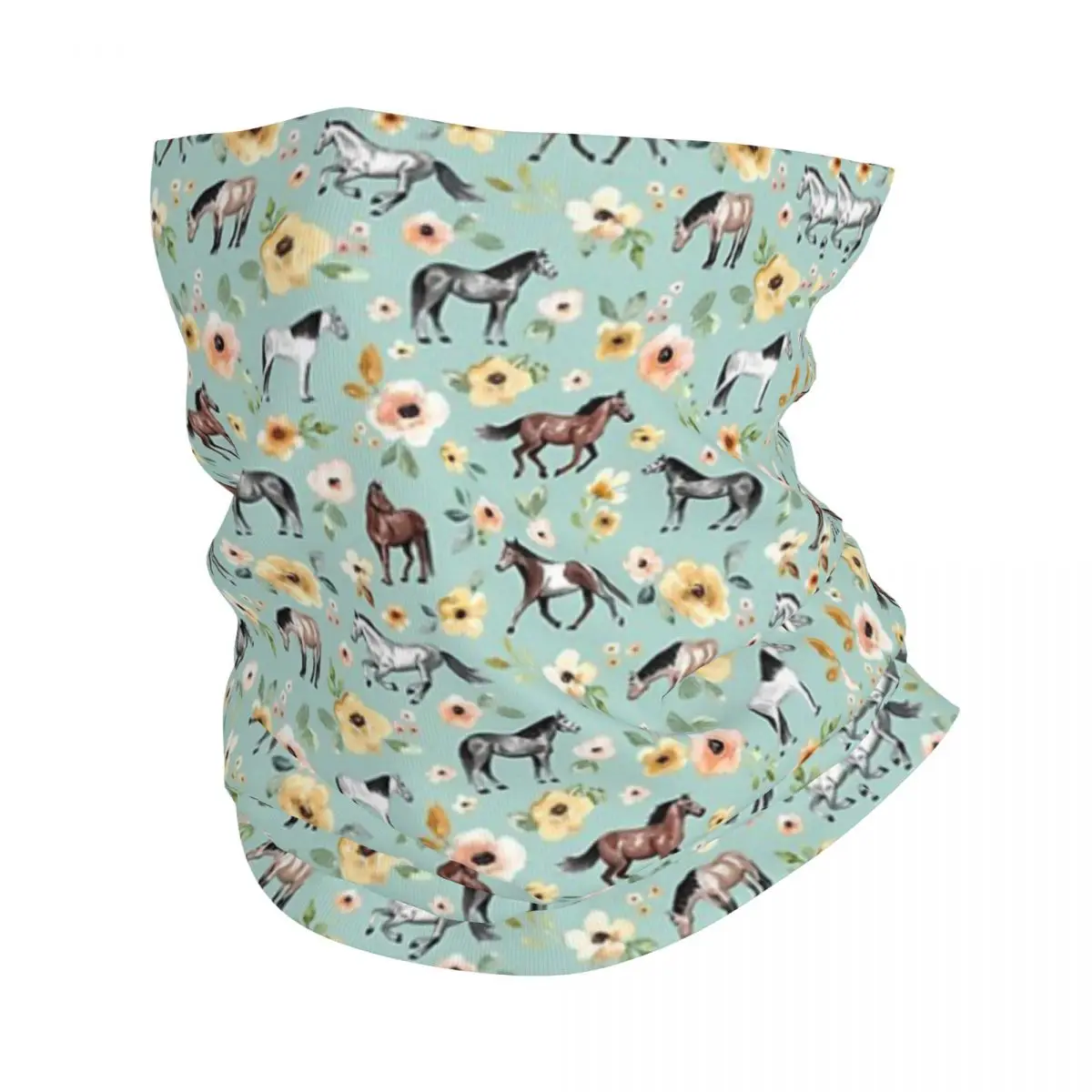 Horses With Flowers Bandana Neck Cover Printed Wrap Scarf Multi-use Cycling Scarf Running Unisex Adult Breathable