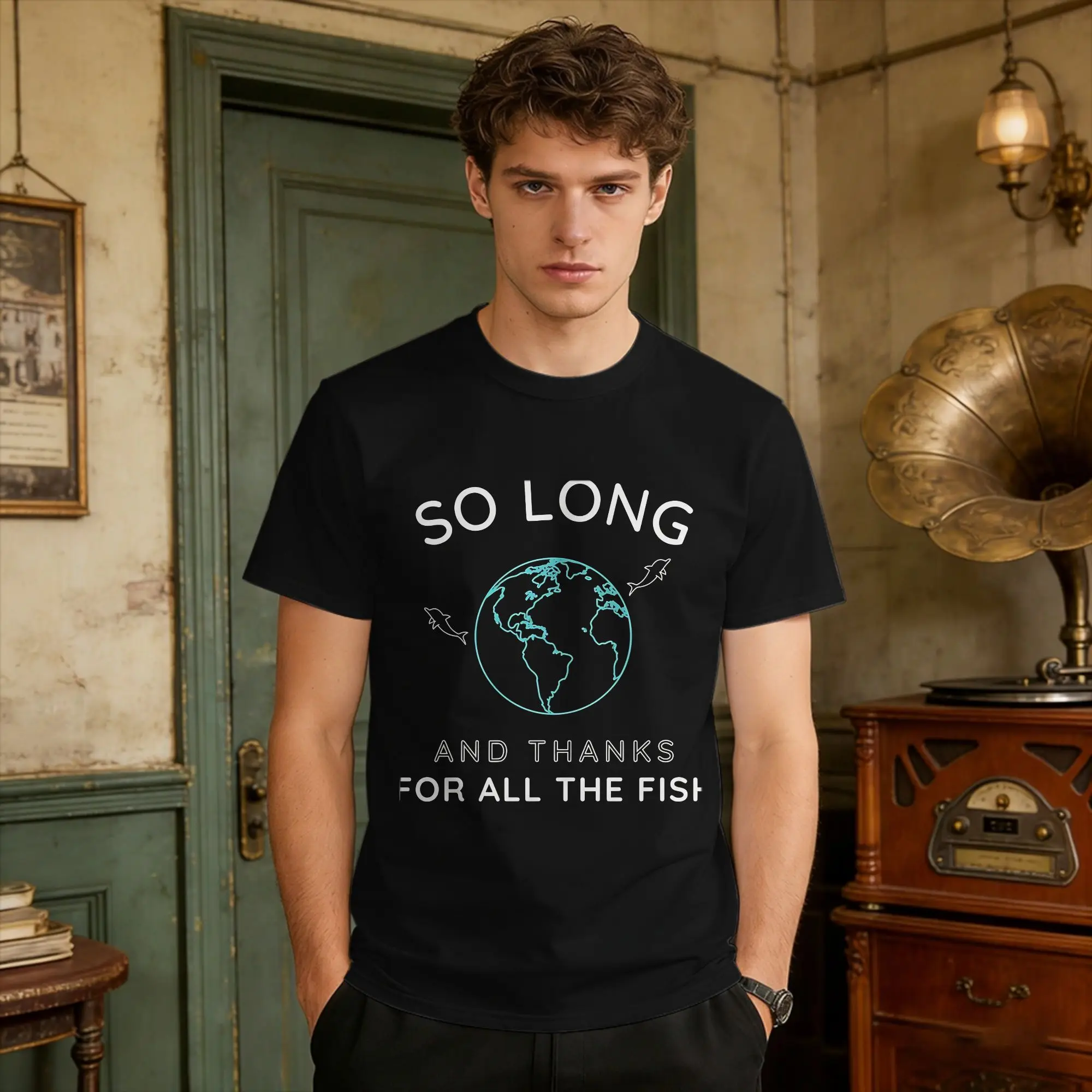 Man T-Shirt So Long And Thanks For All The Fish  T Shirts Hippie Don'T Panic Summer Tee Shirt 100 Cotton Tops Birthday Gift