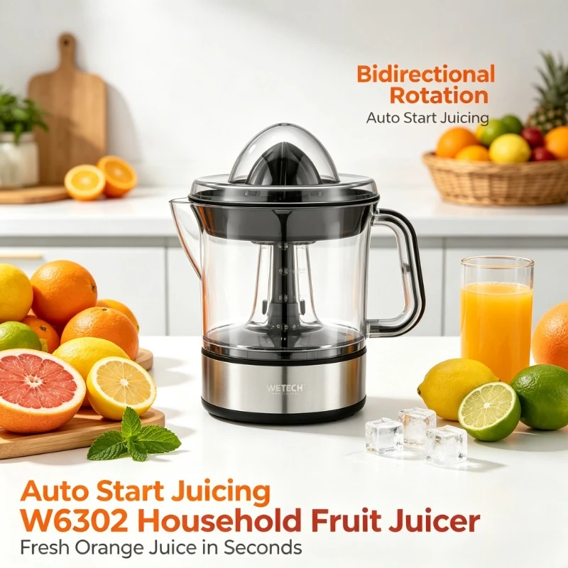 Estrattore di Succo per Frutta da 25W per Uso Domestico, Base in Acciaio Inox, Contenitore da 0,7L Senza BPA, Avvio Automatico, Rotazione Bidirezional