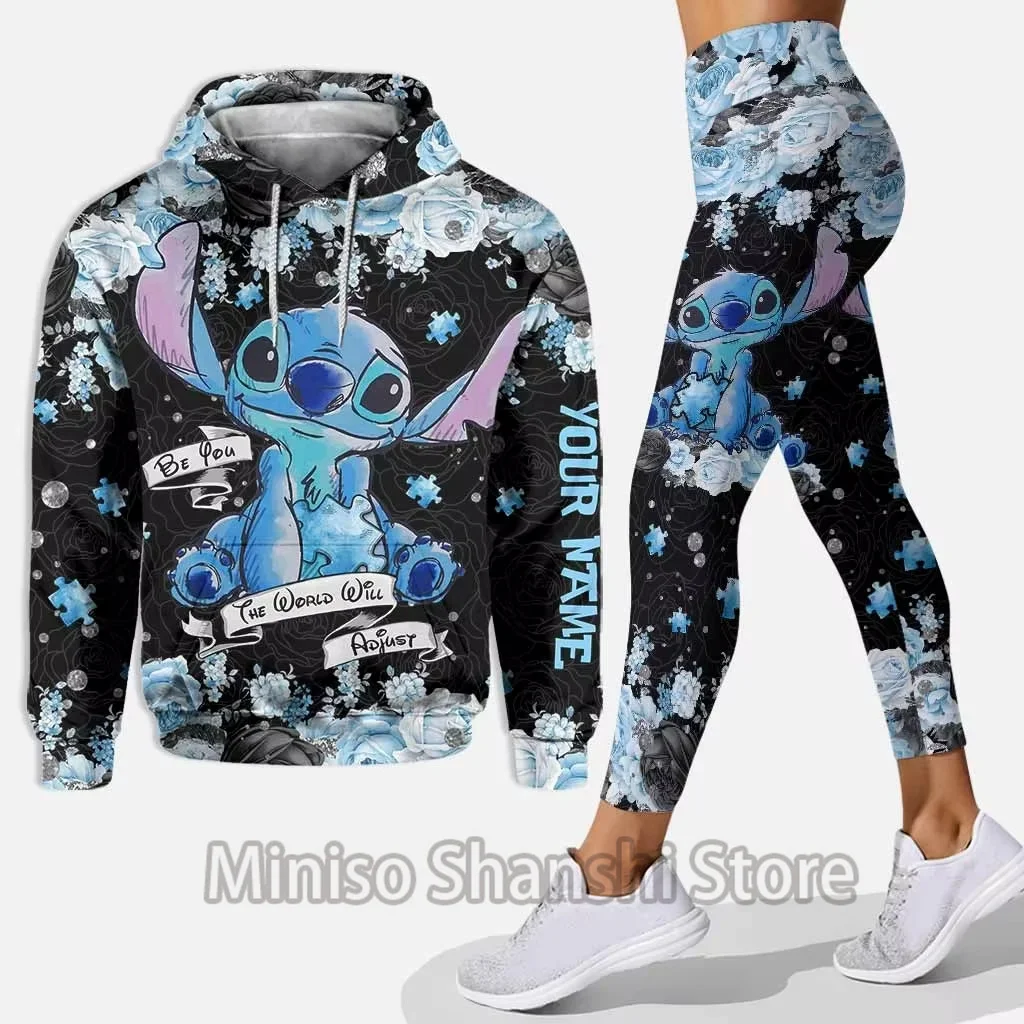 Disney Stitch 3D Hoodie Women\'s Hoodie Set Stitch Yoga Pants Sports Pants Women\'s Disney Yoga Hoodie Tights Fashion Sports Set