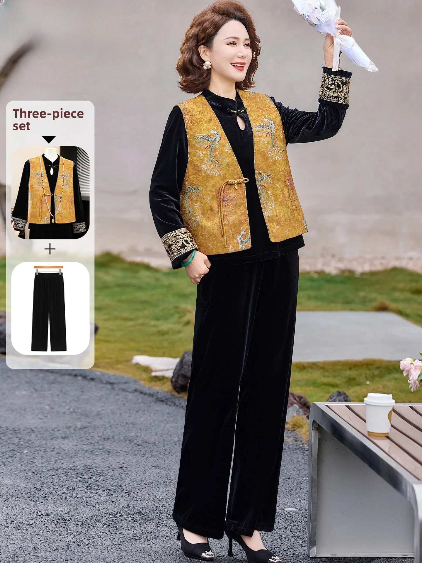 

Новый китайский весенний комплект одежды: бархатный топ и жилет для женщин среднего и старшего возраста, элегантный, качественный, корейский, мягкий, дождезащитный.