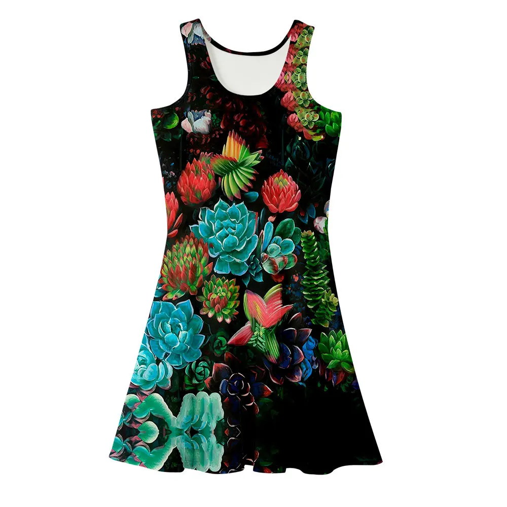 

Dress Summer clothes 3D digital printing plant Fashion Leisure Waist trim Beach Short skirt trend Sleeveless