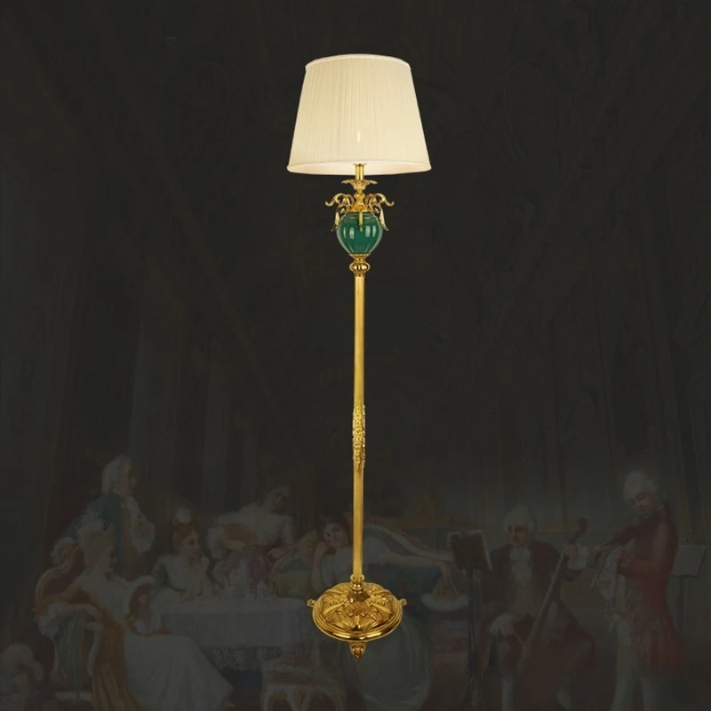 French European retro all-copper floor lamp, living room sofa, bedroom lamp, medium antique advanced vertical lamp