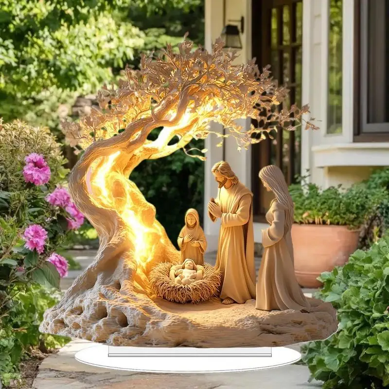 Escena de Natividad de mesa en decoración navideña acrílica plana que representa el nacimiento de Jesús
