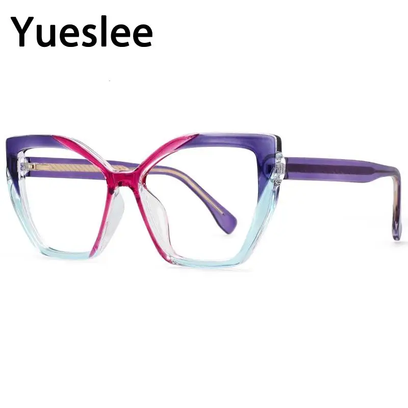 54585 Ladies Anti Blue Light Glasses Optical Frame Cat Eye Square Large Frame Eye Protection Splicing Color Eyeglasses