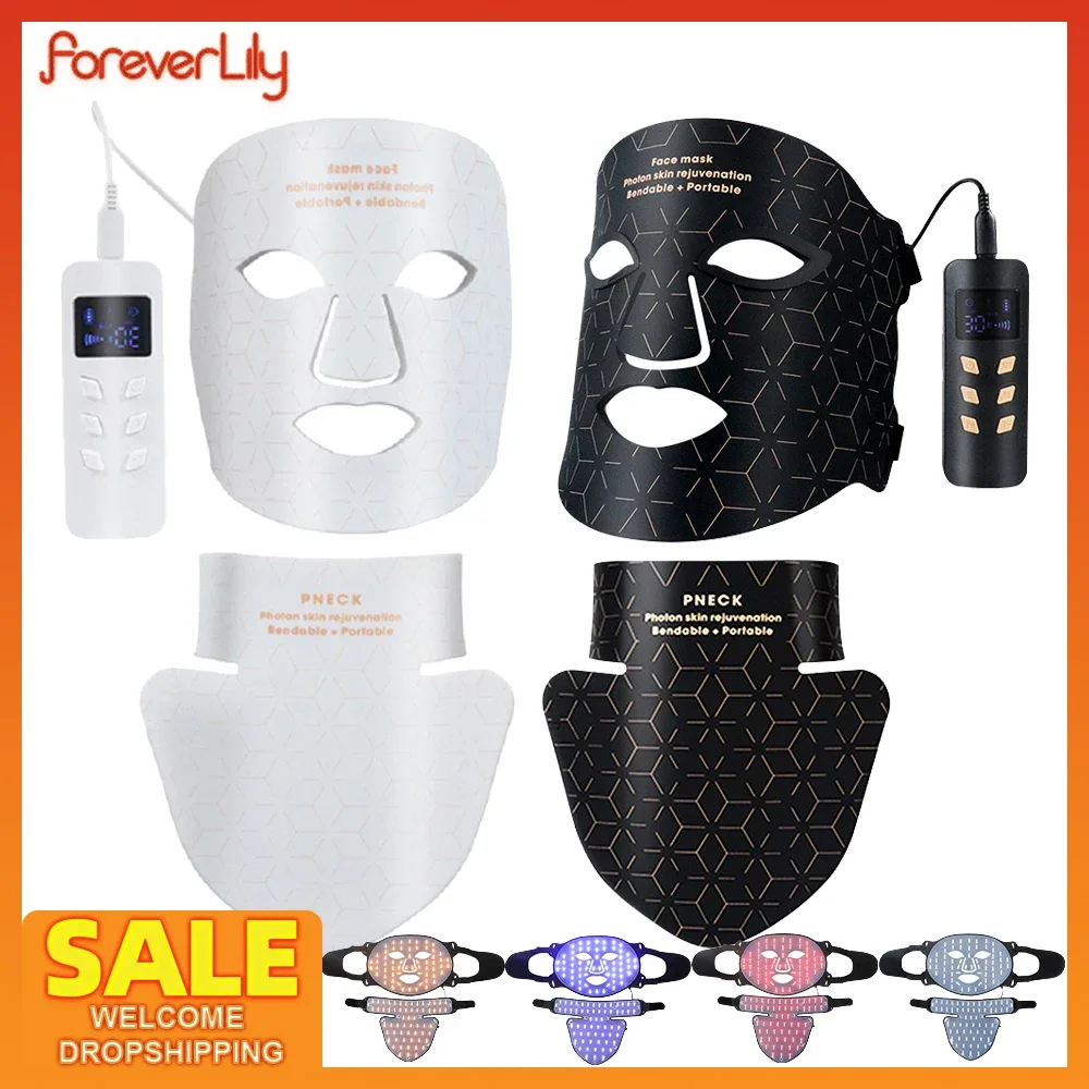 4Color Silicone Facial Neck Mask Anti Aging Skin Rejuvenation Brighten Beauty Face Photon Mask