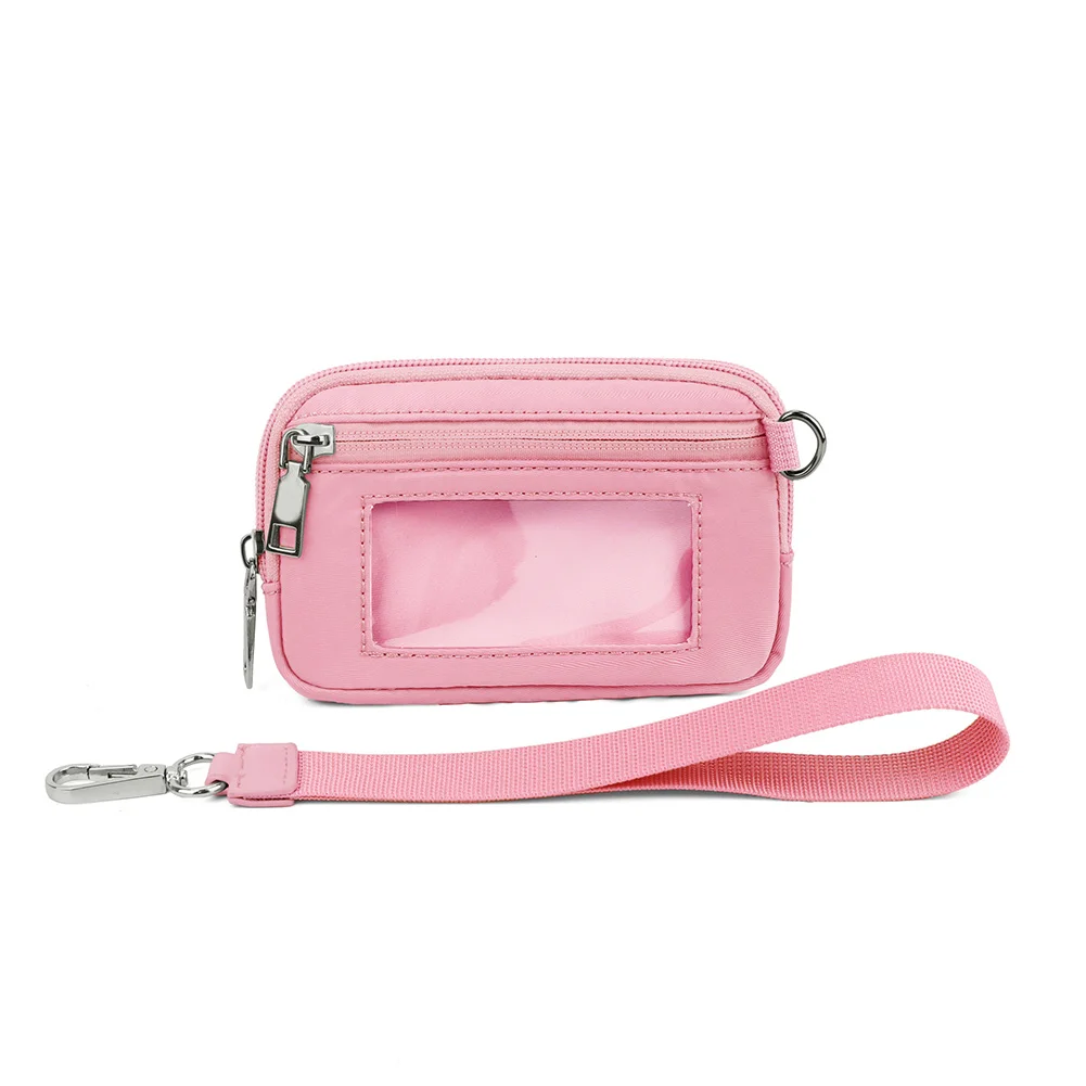 

Wrist bag For Cards Car Key Cash and Essentials Peach With Transparent PVC Card Holder Wrist Lanyard Strap Storage bag