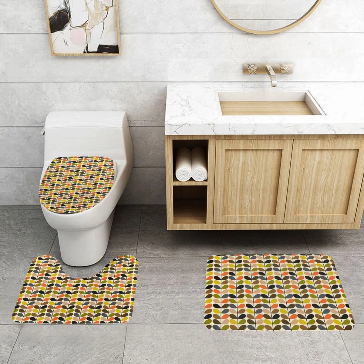 Custom Orla Kiely 3 Pcs Bathroom Rugs Set Non Slip Scandinavian Multi-stemmed Flower Toilet Bath Mat Sets