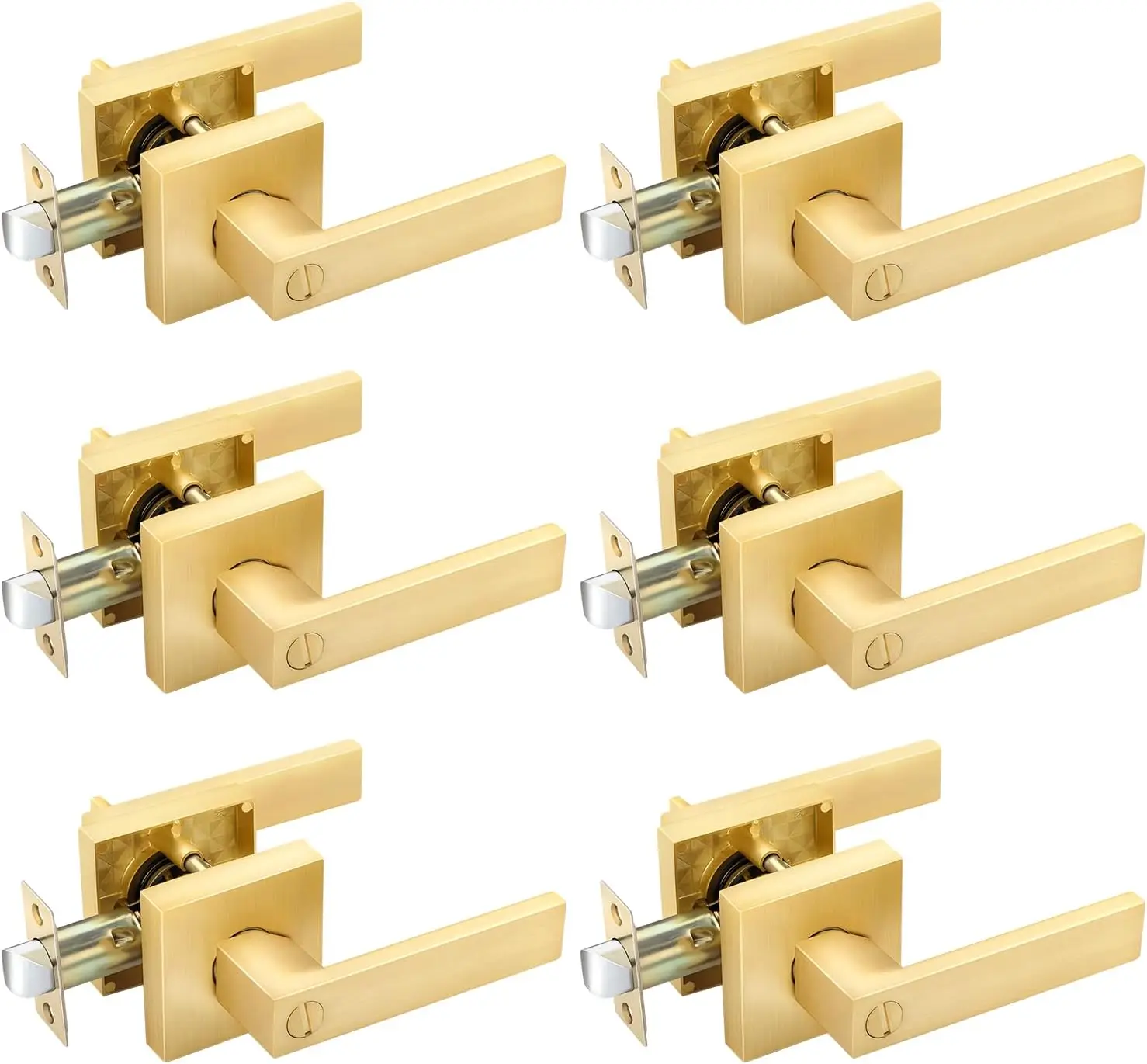 6 Pack Gold Door Knobs Interior Brass Door Handles in Satin Brass Finish, Privacy Function for Bedroom Bathroom, Heavy