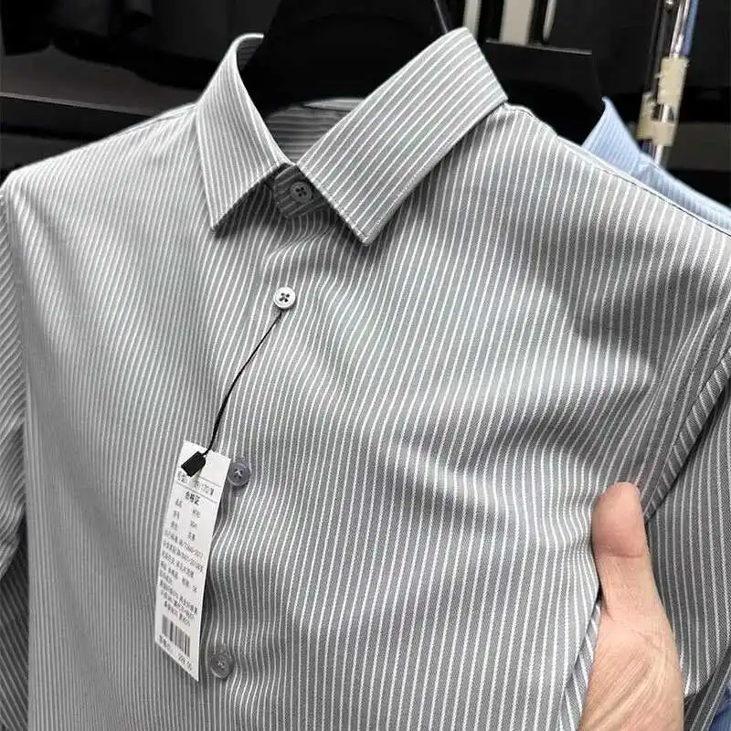 

Busin Casual Men's irt Autumn New Vertical Stripes Mature And Stable Sle Long Sve Collar up irt Breathable Loose Fit