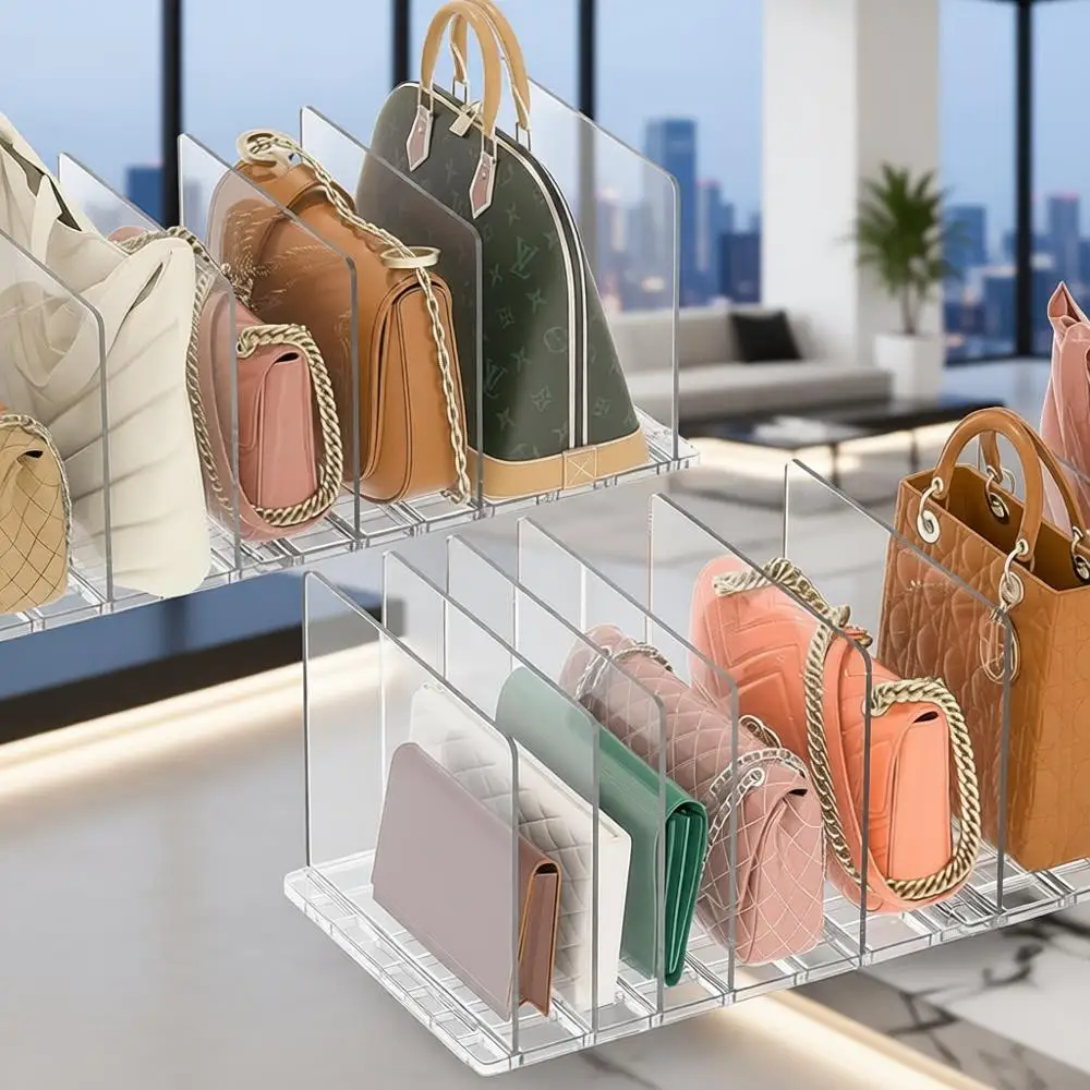 

Регулируемые прозрачные органайзеры для хранения сумок для шкафа — 4 комплекта, пластиковые перегородки, минимальный стиль, вертикальные кошельки