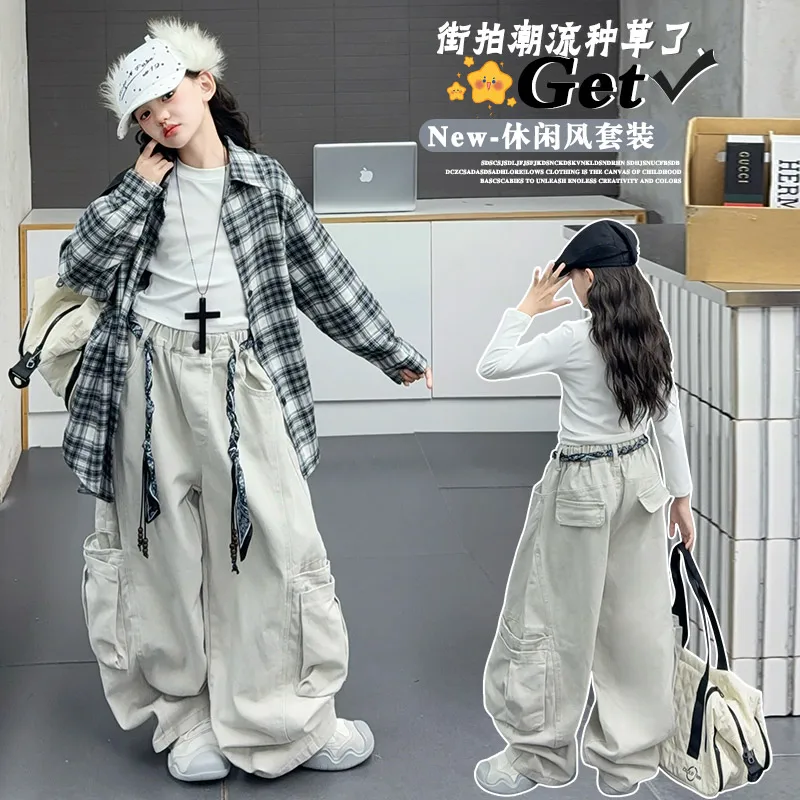 

Осень 2024, новые широкие комбинезоны, модные повседневные брюки Spice Girls с веревкой на талии