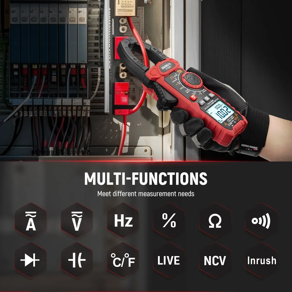 KAIWEETS HT208F Inrush Digital Clamp Meter, 1000A with Backlit, TRMS 6000 Counts, 15min Auto-shutdown, 38mm Large Jaw Design