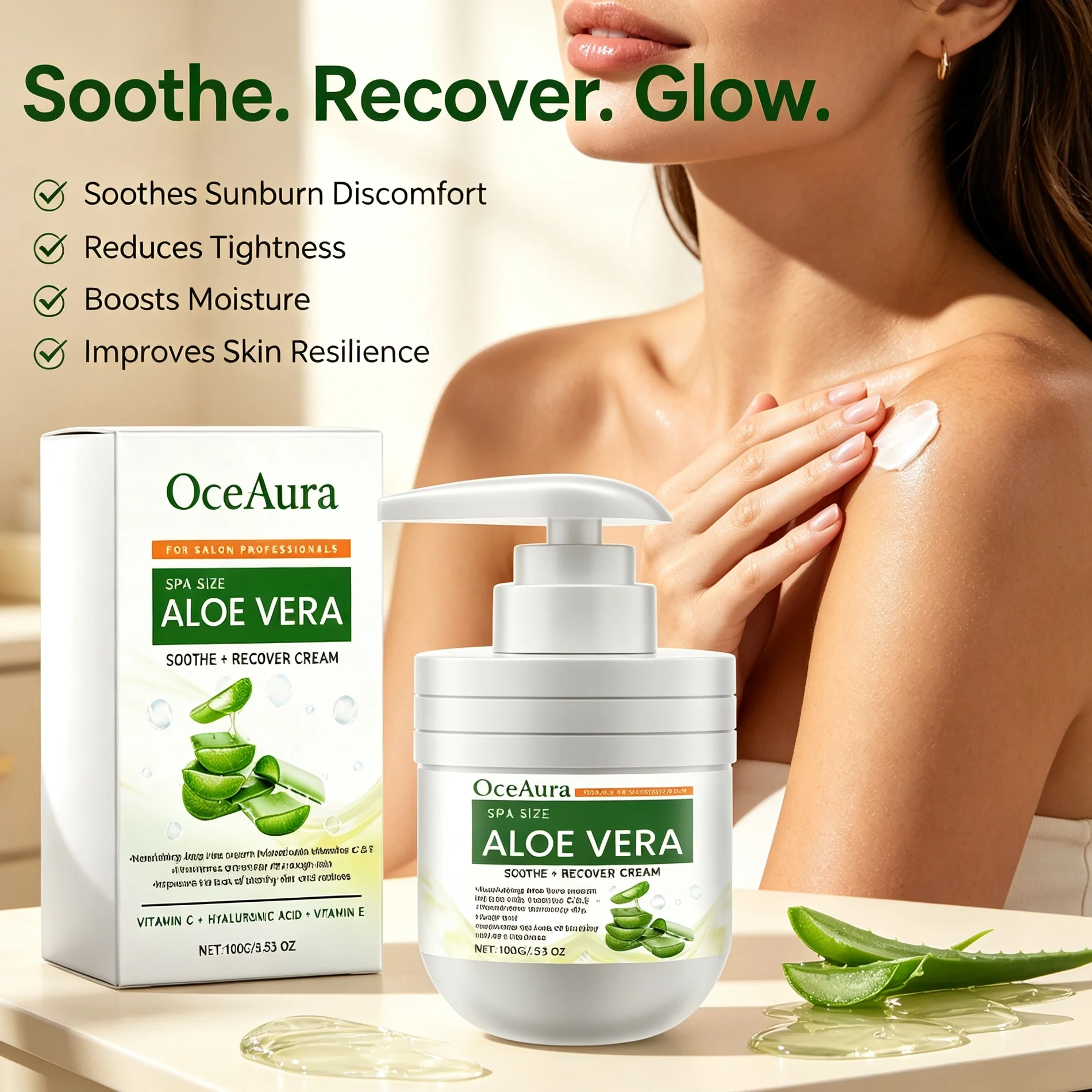 Natural Aloe Vera Sunburn Recovery Cream After Sun Care Calming Redness Deep Hydrating Skin Repair Lotion