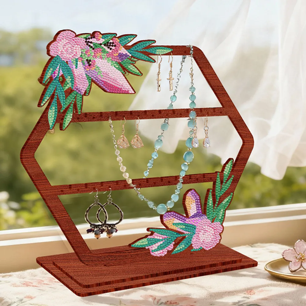 

5D Diamond Painting Jewelry Storage Rack Desktop Dressing Table Jewelry Storage Wooden Rack Earrings Handstring Storage Rack