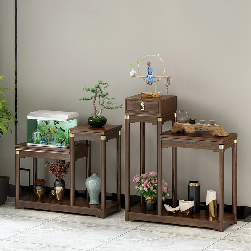 Rak bunga Cina Rak balkon Rak kayu solid Rak pot Ruang tamu sederhana dari lantai hingga langit-langit