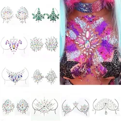 Tatuajes Temporales para mujer, pegatinas de tatuaje falso, joyas para el pecho, decoración de cara de cristal, pegatinas faciales de diamantes de imitación acrílicos