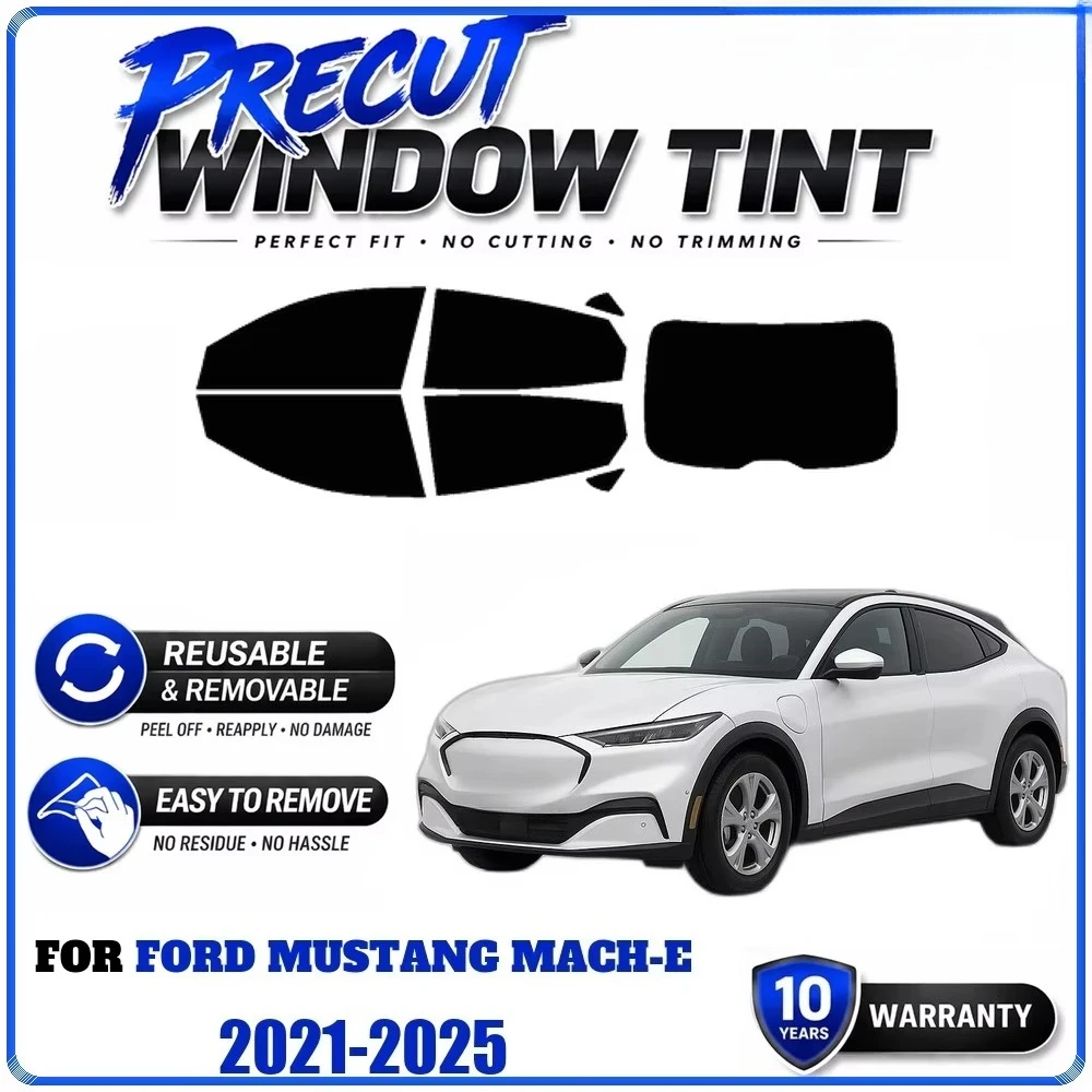 Precut Window Tint, Reusable Removable EPU Film, Custom Fit for Ford Mustang MACH-E 2021-2025, Premium UV Heat Protection car
