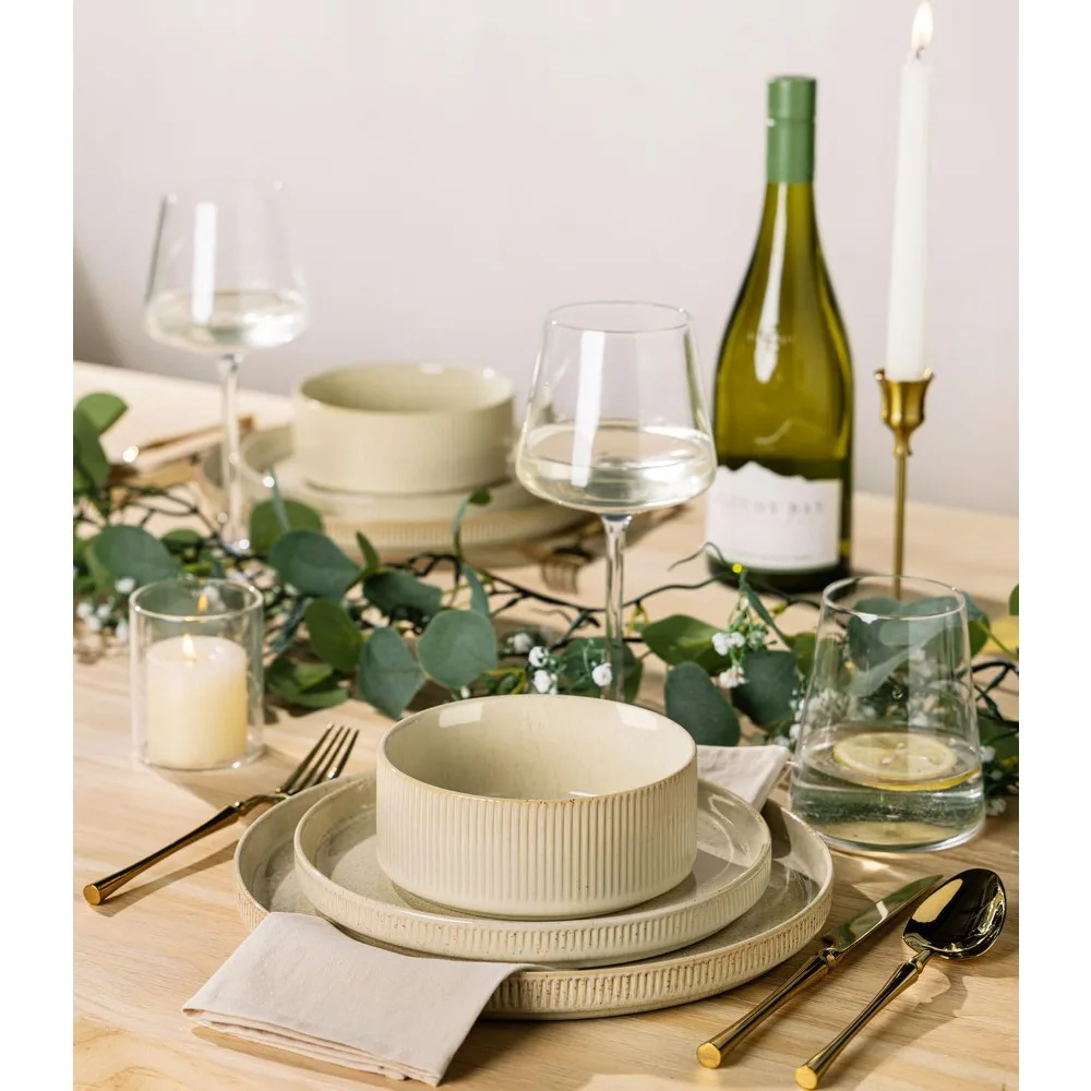 طقم أواني طعام تيرا سيراميك تتسع لـ 8 أشخاص: مجموعة أطباق بورسلين ووعاء مكون من 24 قطعة، متينة وخفيفة الوزن، آمنة للفرن #5