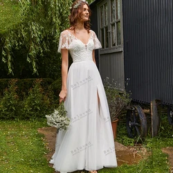 Vestidos De Novia bohemios De tul escalonados, Vestidos De Novia con apliques De encaje, mangas acampanadas, Vestidos De fiesta formales sin espalda