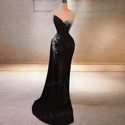 2025 Classic Black Women's Mermaid Evening Dresses Sexy Spaghetti Strap Sleeveless Prom Gowns Beaded Customized Vestido De Noche