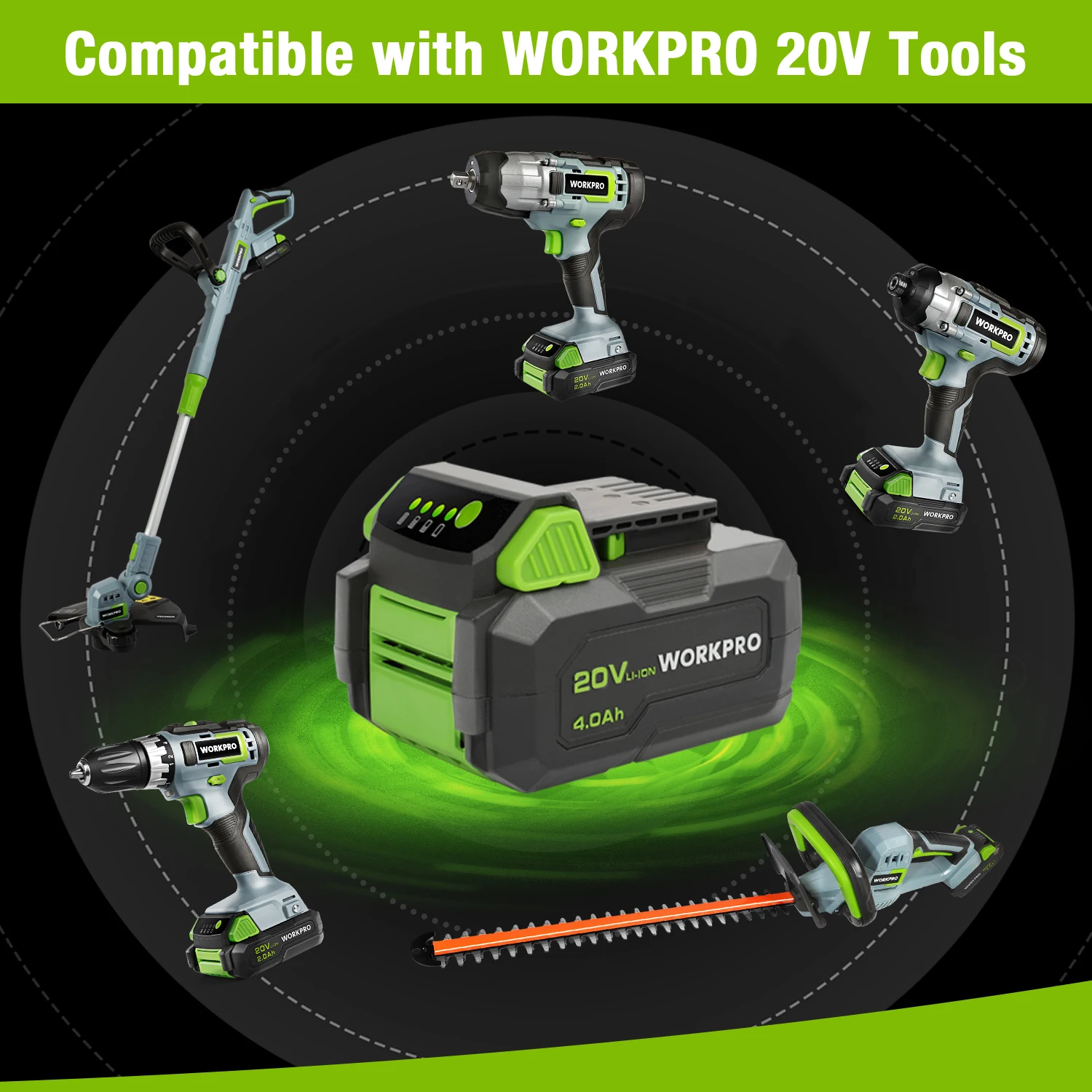 WORKPRO 20V 2.0Ah/4.0Ah  12V 2.0Ah Lithium-ion Battery Power Tool Accessories Battery Pack