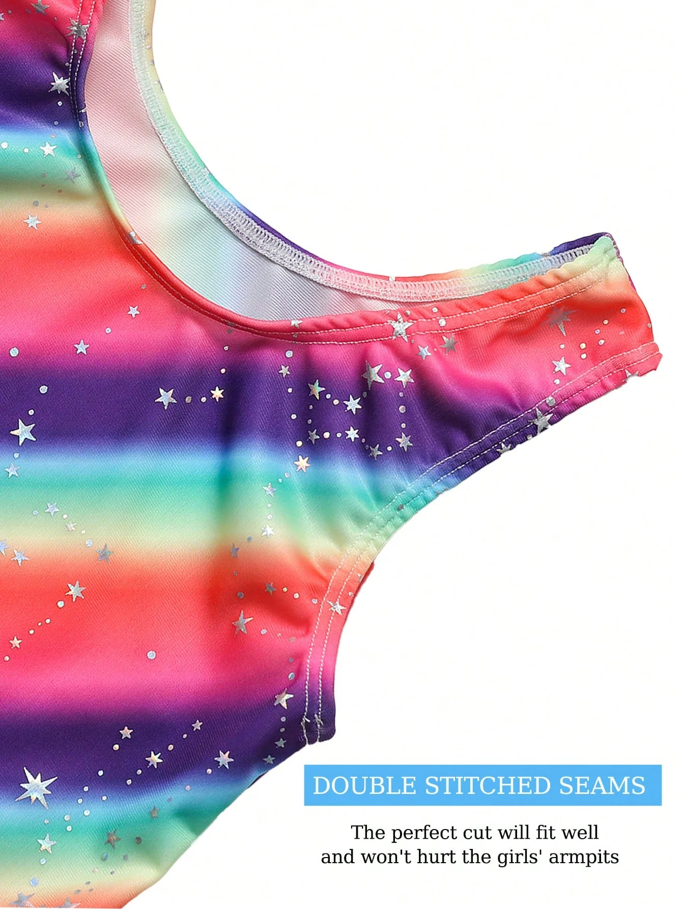 Body senza maniche sfumato scintillante per ragazza body per bambini con stampa a stella arcobaleno body per bambini ginnastica abbigliamento sportivo da ballo
