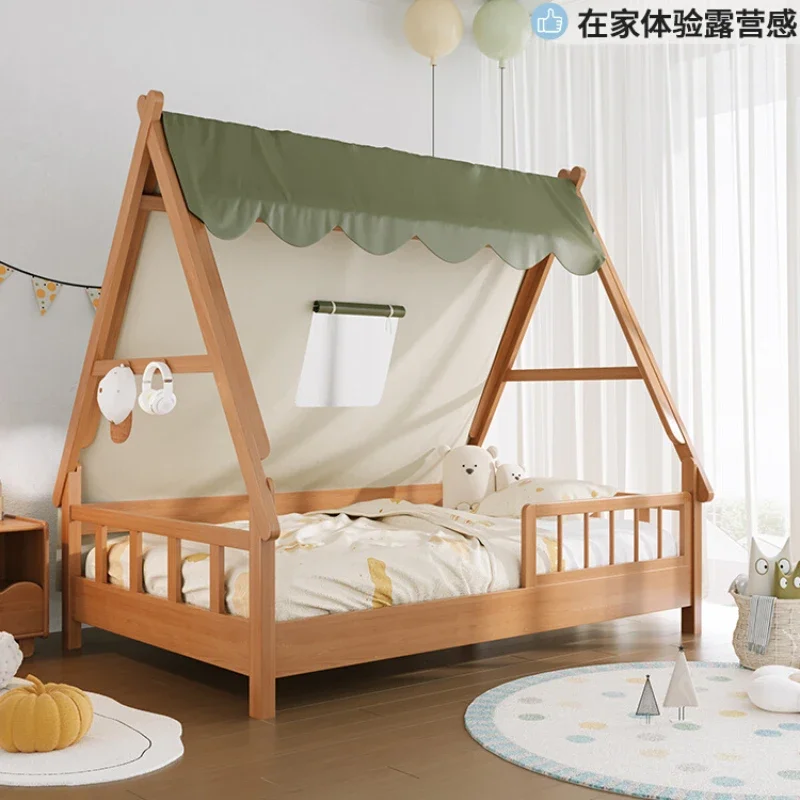 Tree house bed Children's bed Full solid wood tent guardrail