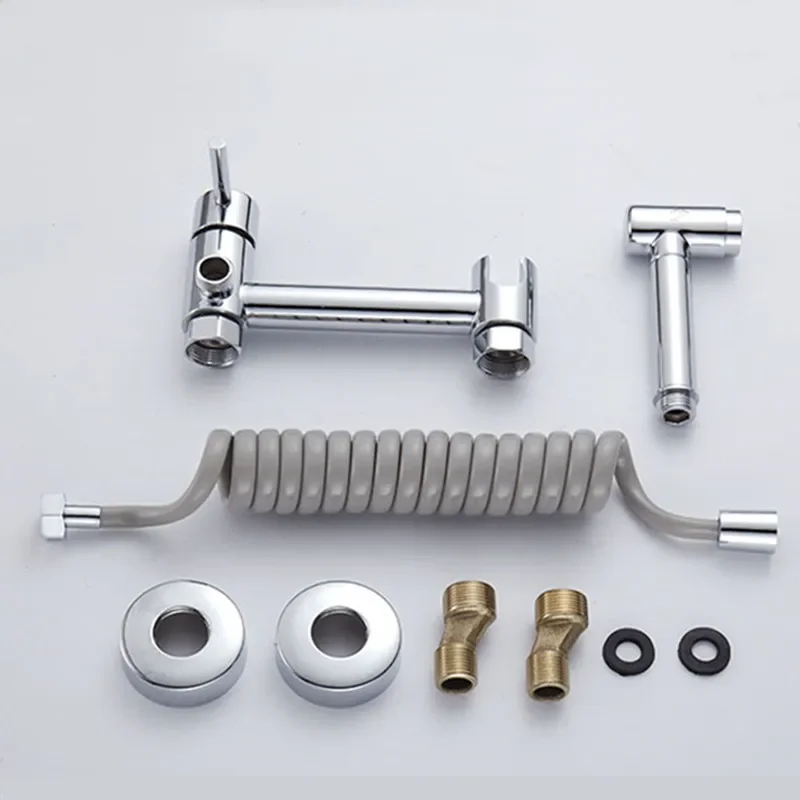 

Silver Solid Brass Toilet Bidet Set with Cold Hot Valve Water Shower Mixer New Type Bidet Spray Gun Head Toilet Washing Clean