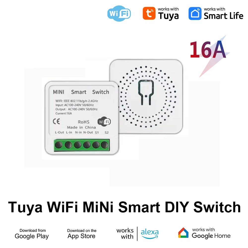 16A Tuya Wifi Switch DIY Smart Home 2-way Control Relay Smart LIfe APP Control Remotely Timer Works With Alexa Google Home Alice