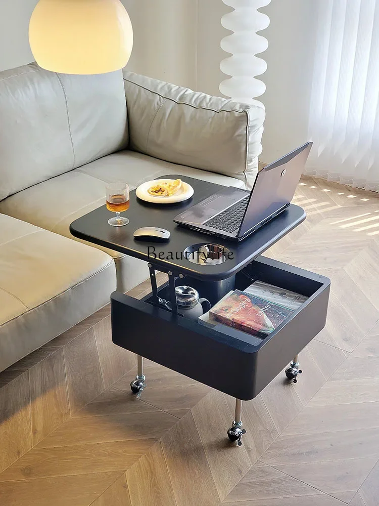 Movable lift coffee table living room home light luxury high-end small table dual-purpose medium and ancient style