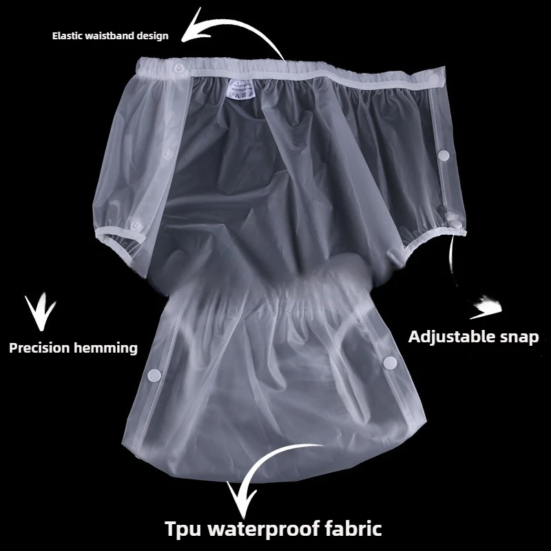 شفافة غطاء حفاضات من البولي يوريثان ملخصات المسنين الكبار الجانب أزرار إطباقية سلس البول الملابس الداخلية مقاوم للماء قابلة لإعادة الاستخدام حماية السراويل #5