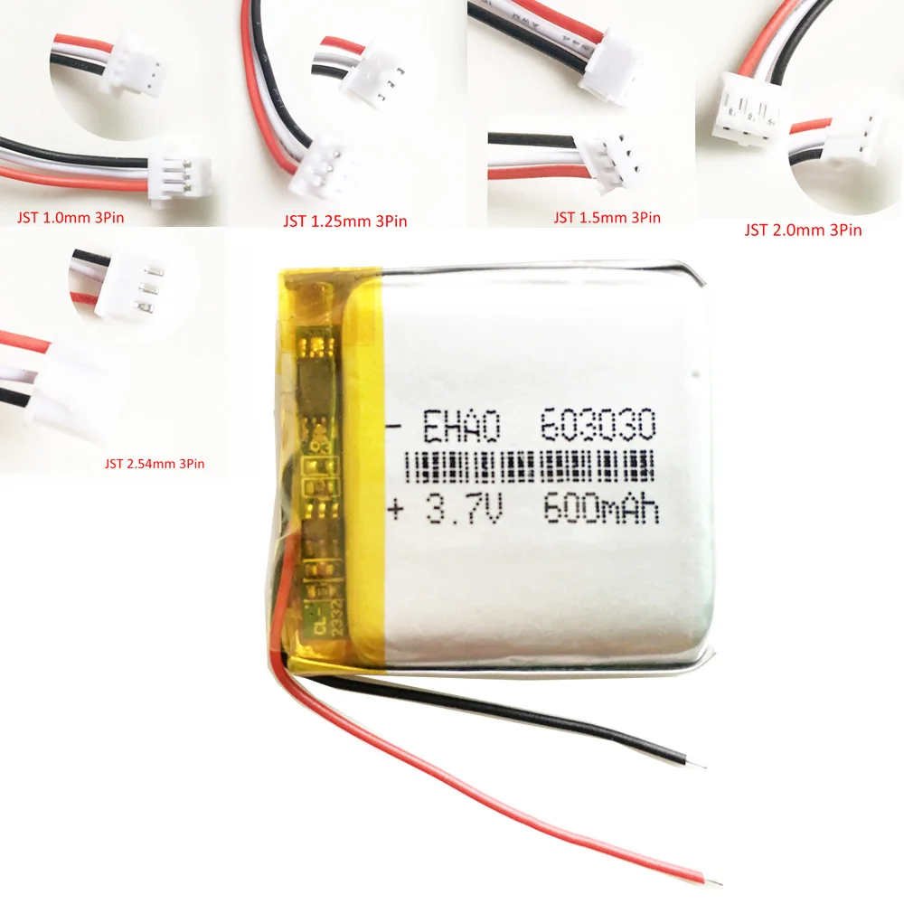 3.7V 600mAh Lipo Rechargeable Battery 603030 For MP3 MP4 GPS DVD Bluetooth Recorder E-book Camera Smart Watch