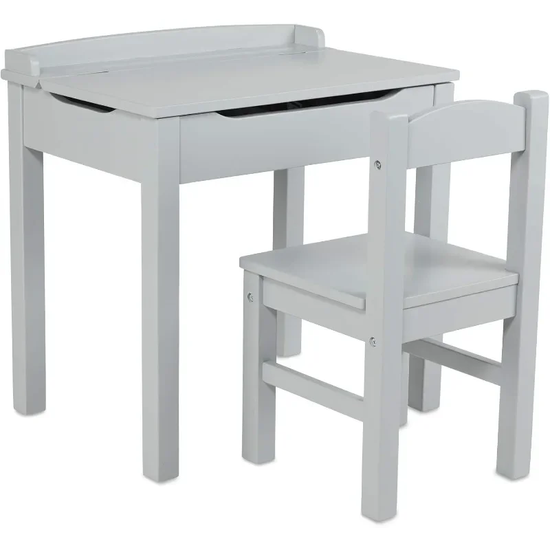 Bureau élévateur et chaise en bois, gris, gris, tout-petit et enfants, 3 ans et plus, rangement autonome