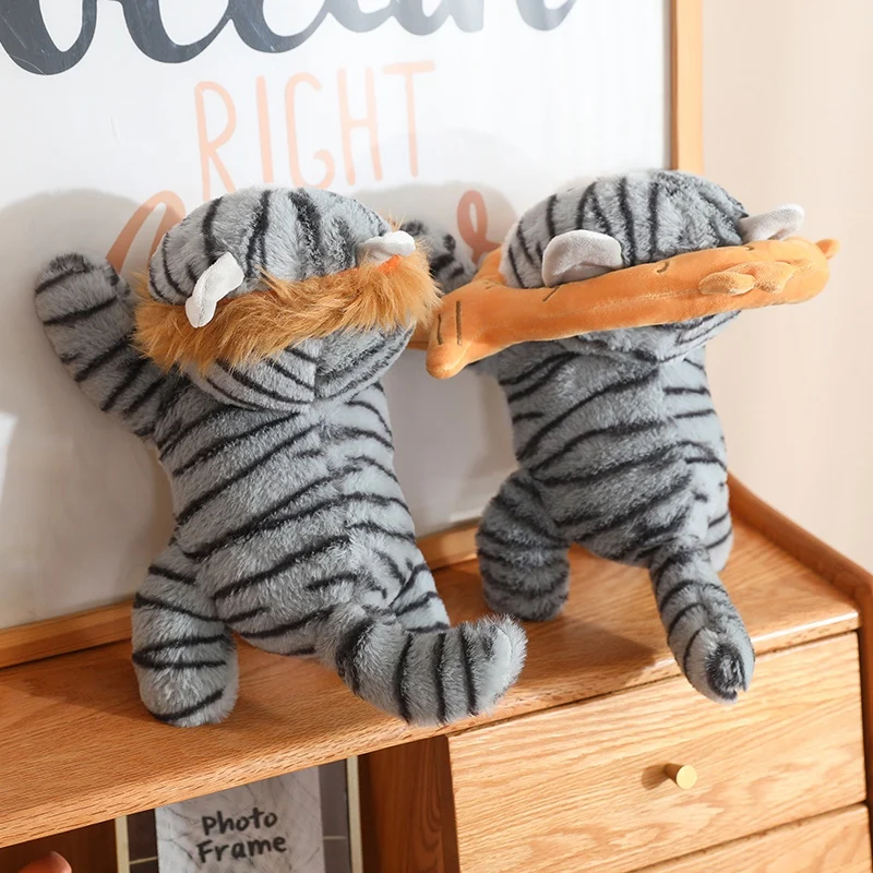 Como muñeco de gato Real, Animal de Peluche tumbado, gato gris naranja con pan de pescado, Peluche relleno, regalo de decoración