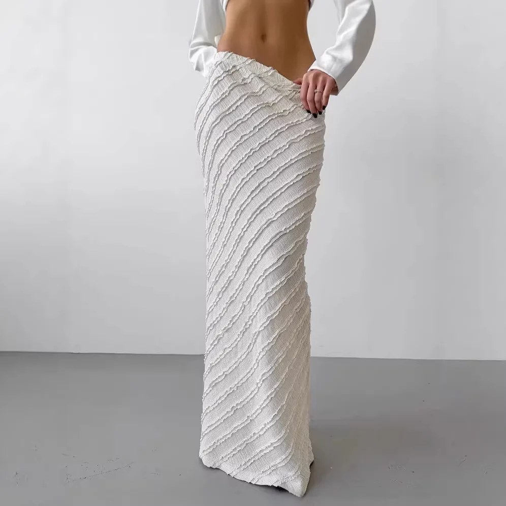 Vintage Lace Ruffles Long Skirt for Women Korean Fashion Elegant Solid High Waist Femme 2026 Spring Casual A Line Long Skirt