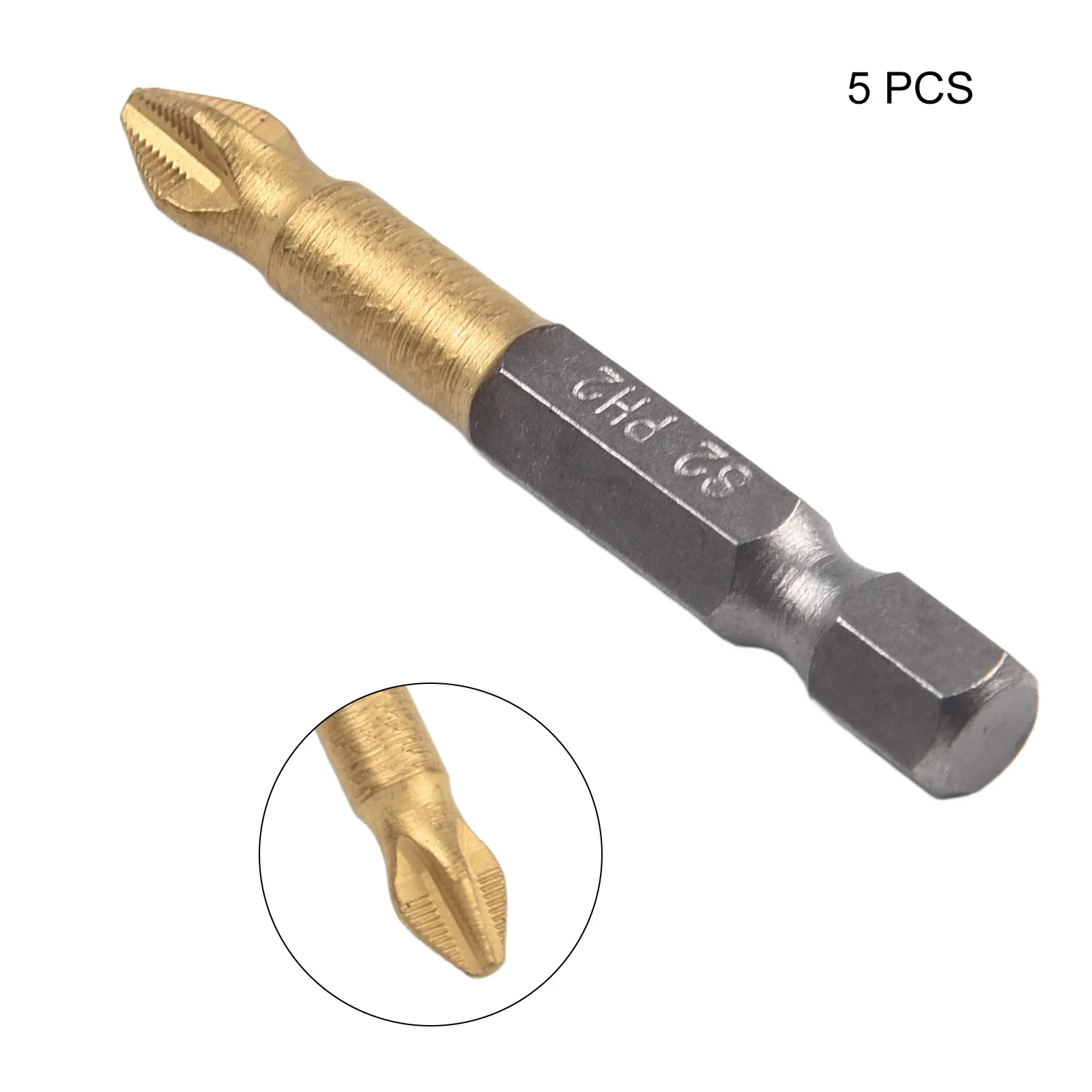 5Pcs PH2 Screwdriver Bit Titanium-coated Non-slip Cross Drill Bit Hex Shank 50mm Electric Impact Driver Power Tool Accessories