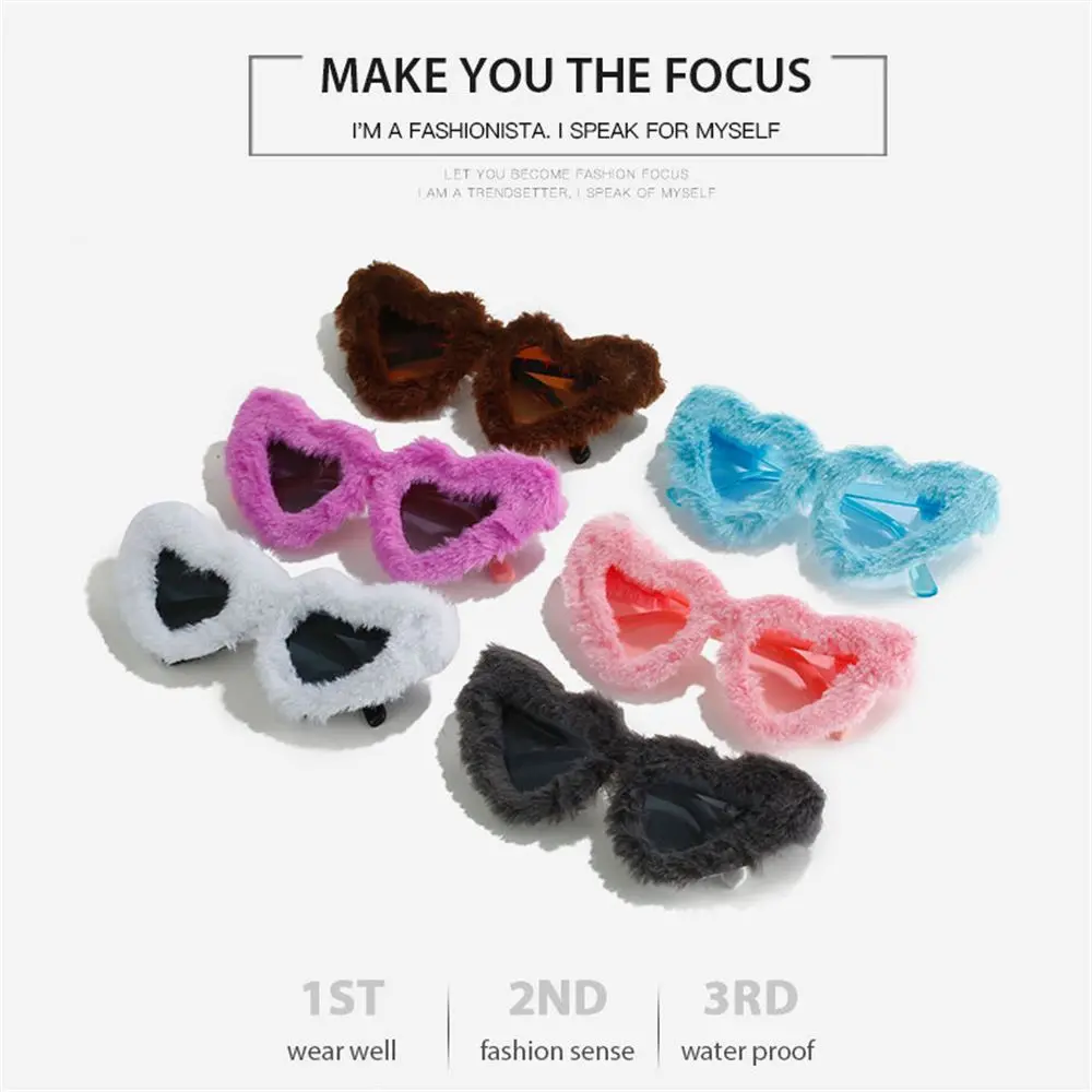 레트로 클로우트 고글 러브 하트 선글라스, UV400 보호 플러시 장식 선글라스, 하트 모양 선글라스, 여성용 그늘